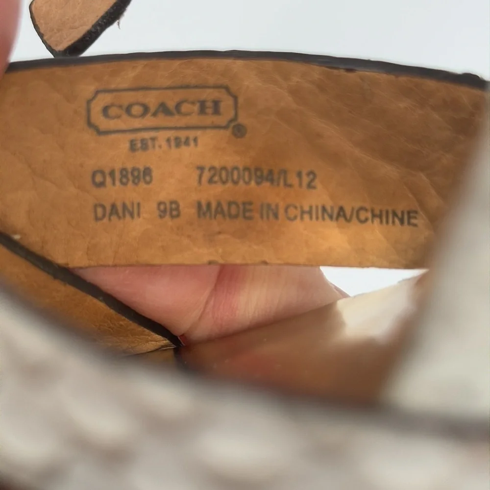 Coach Dani Size 9B White Cream Heels with Strappy Design Snakeskin Print